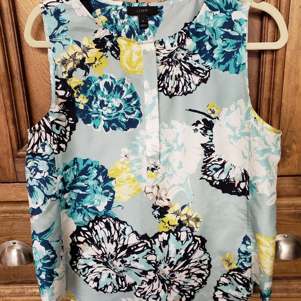 J. Crew Aqua Floral Sleeveless Blouse